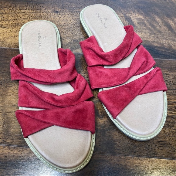 Caslon Red Suede Slide Sandal. - Picture 2 of 4